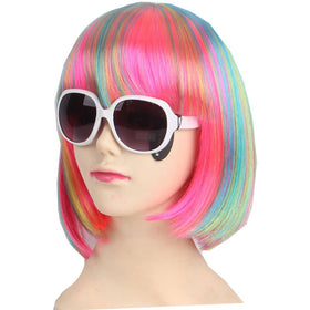 KOLIGHT blue wig front view showing neat straight cut and bold color benefit: instant costume impact