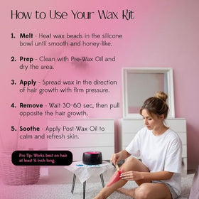 KoluaWax applicator sticks with pre and post-wax oils for prep and soothing