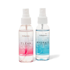 KoluaWax front view of both oils showing kit benefits and packaging