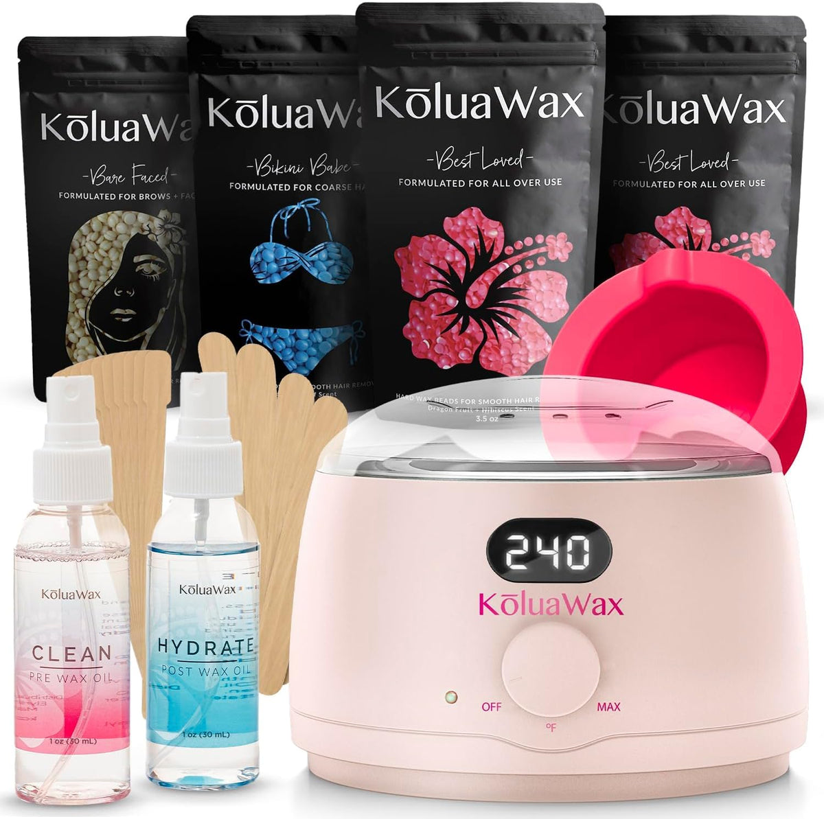 KoluaWax front packaging showing complete kit and benefits
