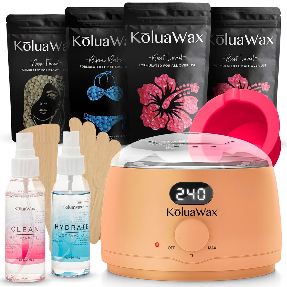 KoluaWax front packaging showing full kit contents and clear labeling benefit: complete set