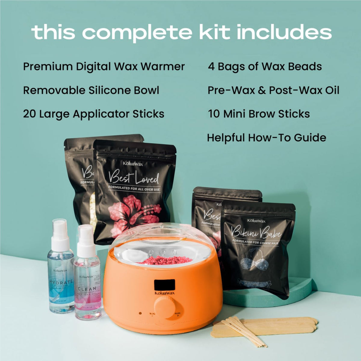 KoluaWax assortment of wax beads highlighting formula variety for different hair types