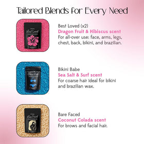 KoluaWax four wax bead bags displayed to show targeted blends and versatility