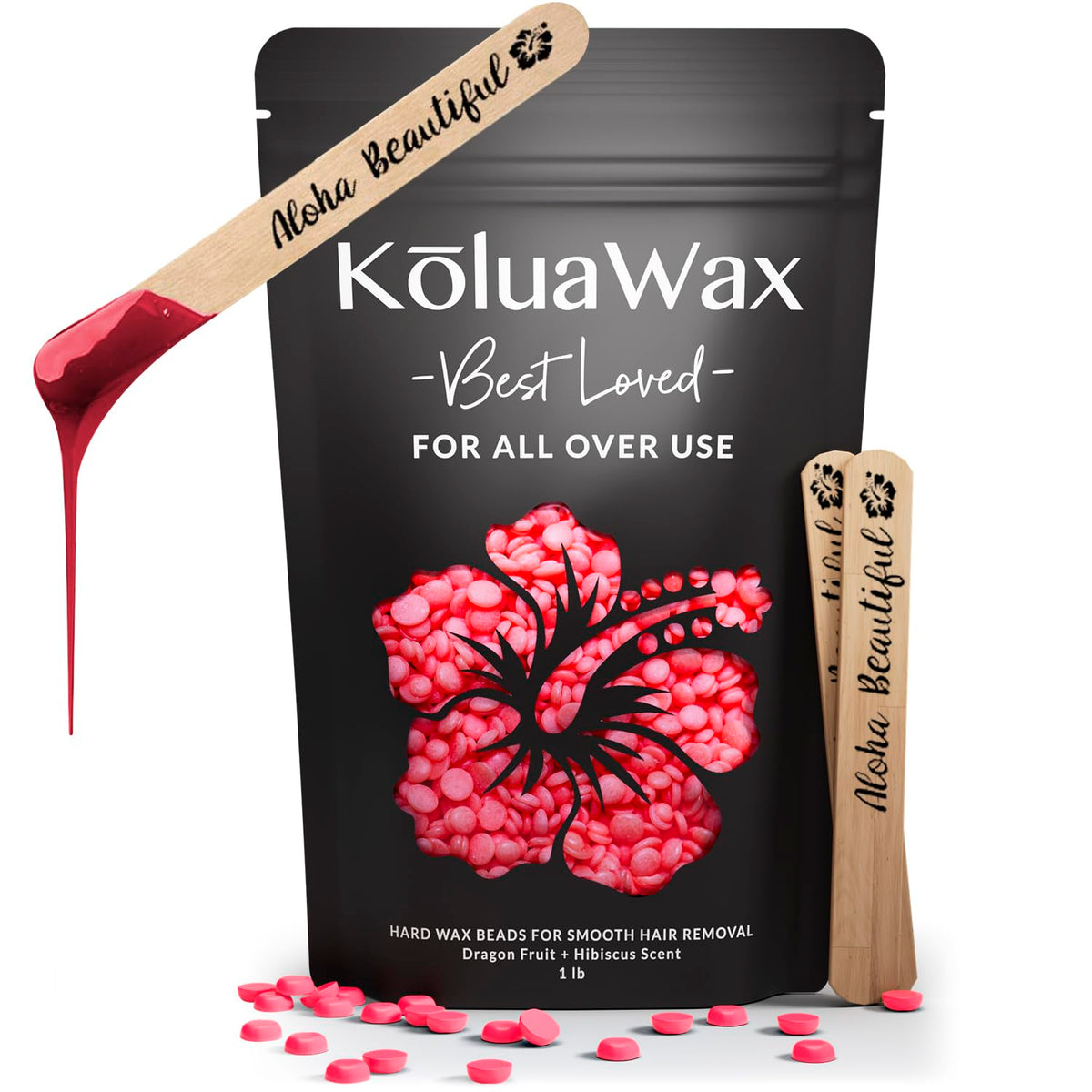 KoluaWax front packaging showing 1 lb beads and scent benefit
