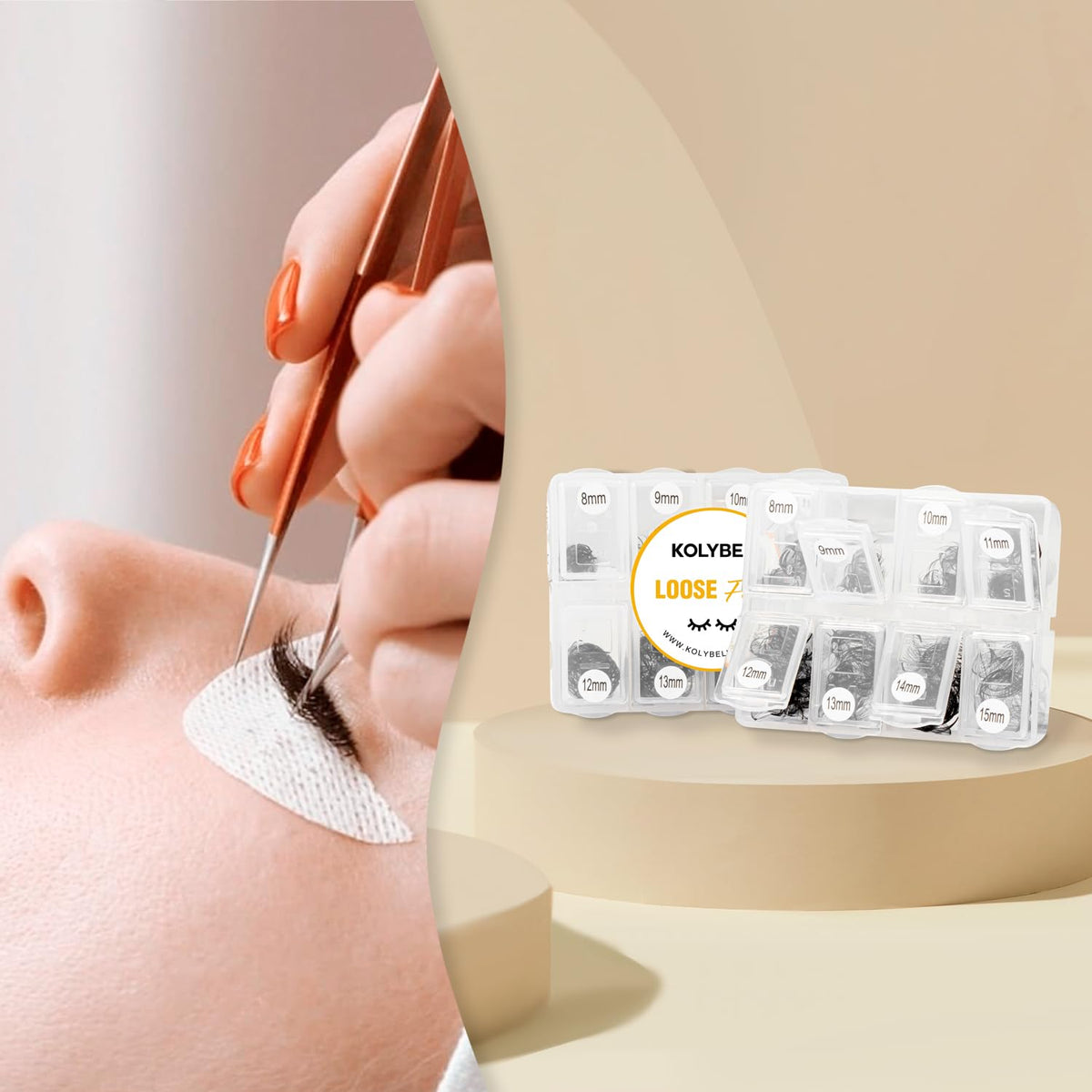 Kolybel premade lash fans staged on salon station for professional use