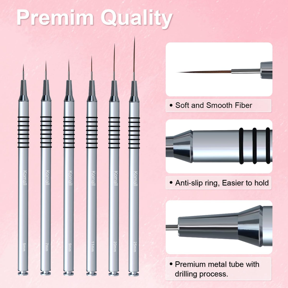 Komall brush painting a long stripe on a nail to show smooth line performance