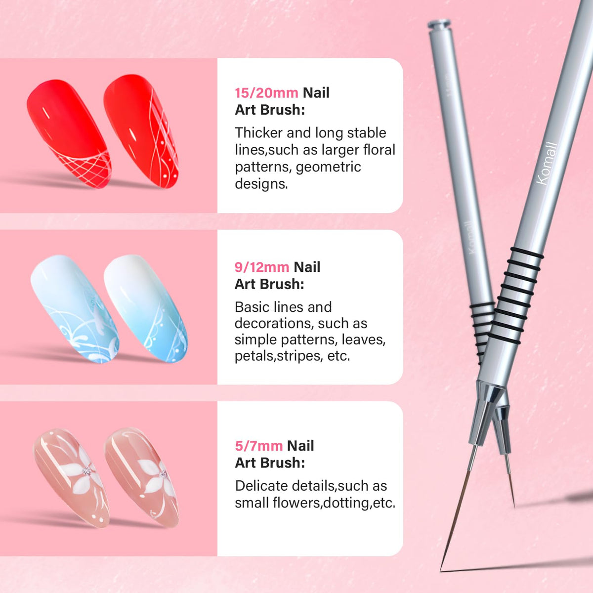 Komall brushes beside a ruler showing full 19.2 cm length for comfortable handling