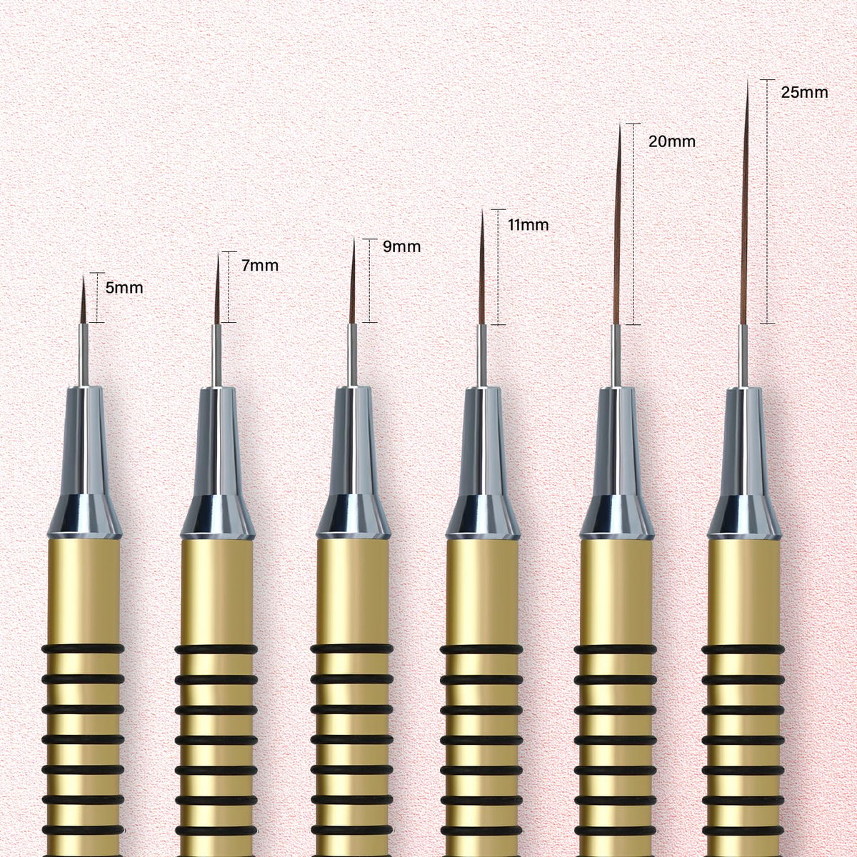 Komall full set laid flat showing six sizes for varied nail art techniques
