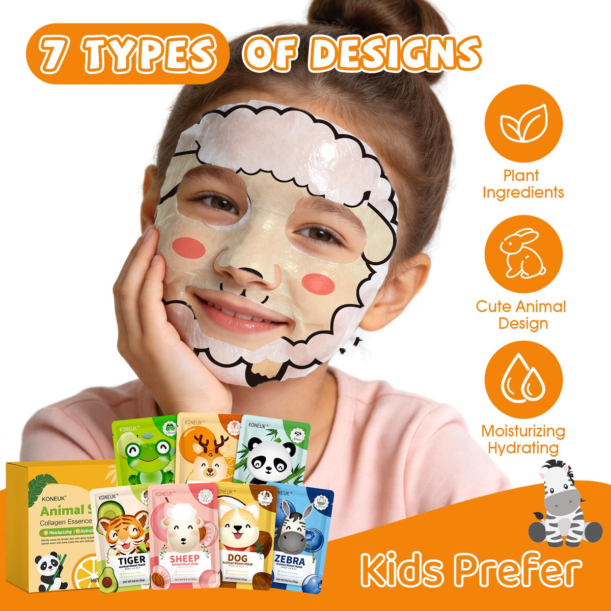 KONEUK child wearing panda mask enjoying calming spa moment and hydration