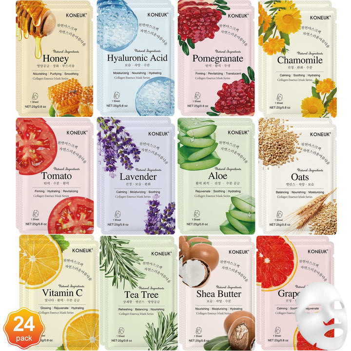 KONEUK front packaging with 24 colorful sachets showing variety and convenience