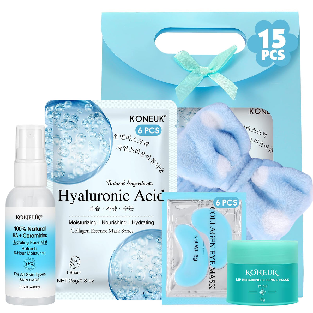 KONEUK front packaging showing full 15-piece kit and benefits