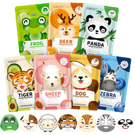 KONEUK front packaging showing seven animal mask illustrations and set benefit