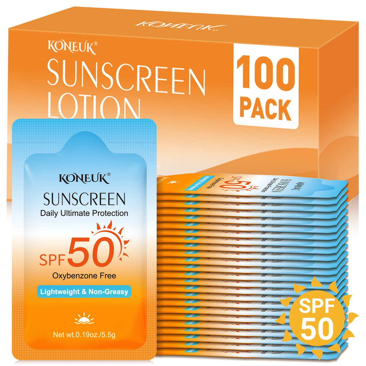 KONEUK front view of packet display showing neat single-use sachets and convenience