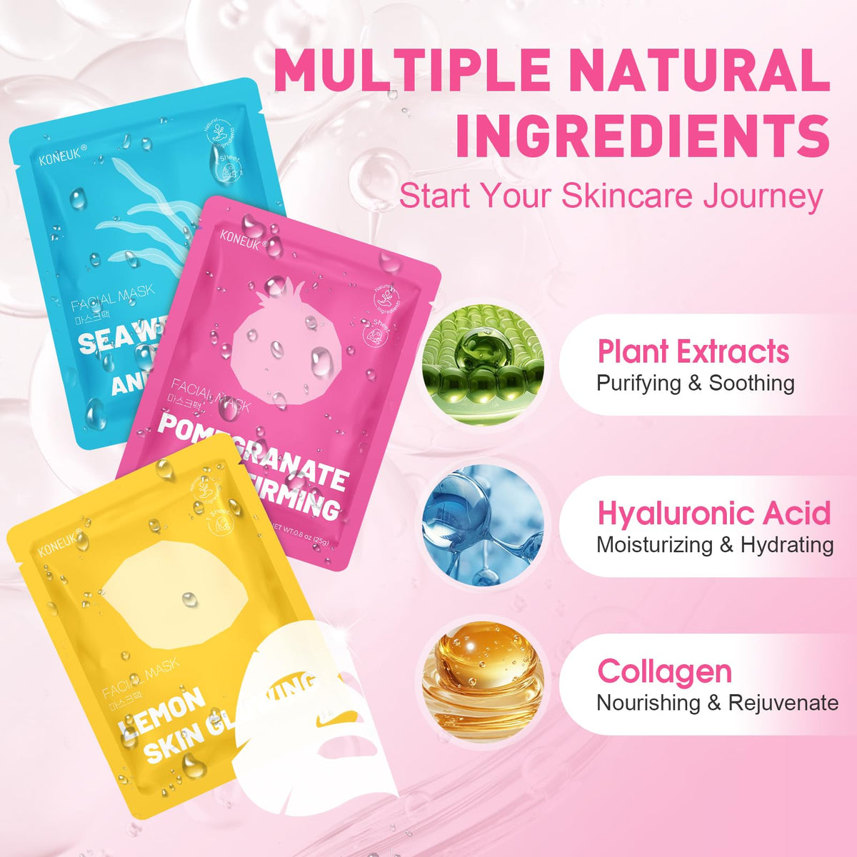KONEUK facial sheet mask in use demonstrating comfortable fit and calming effect