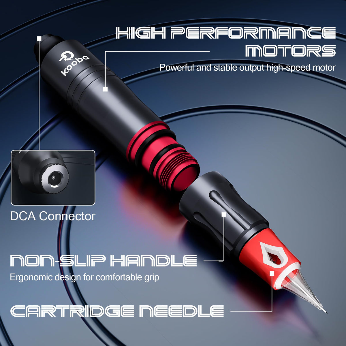 KOOBA pen close-up of grip detailing for improved control and comfort