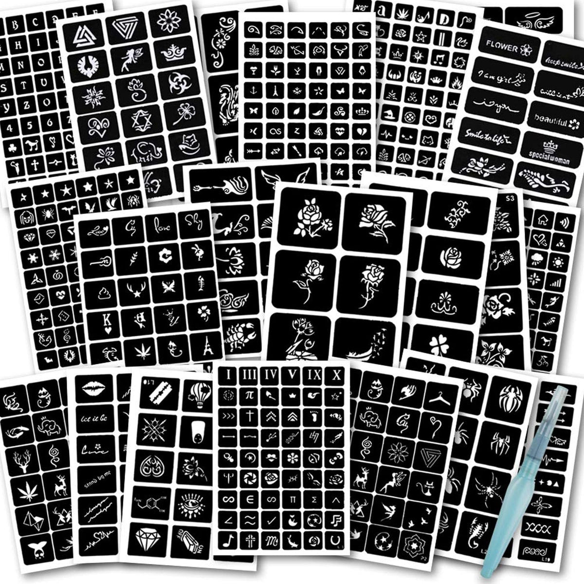 Koogel front packaging showing 524-piece stencil kit and included pen for easy designs