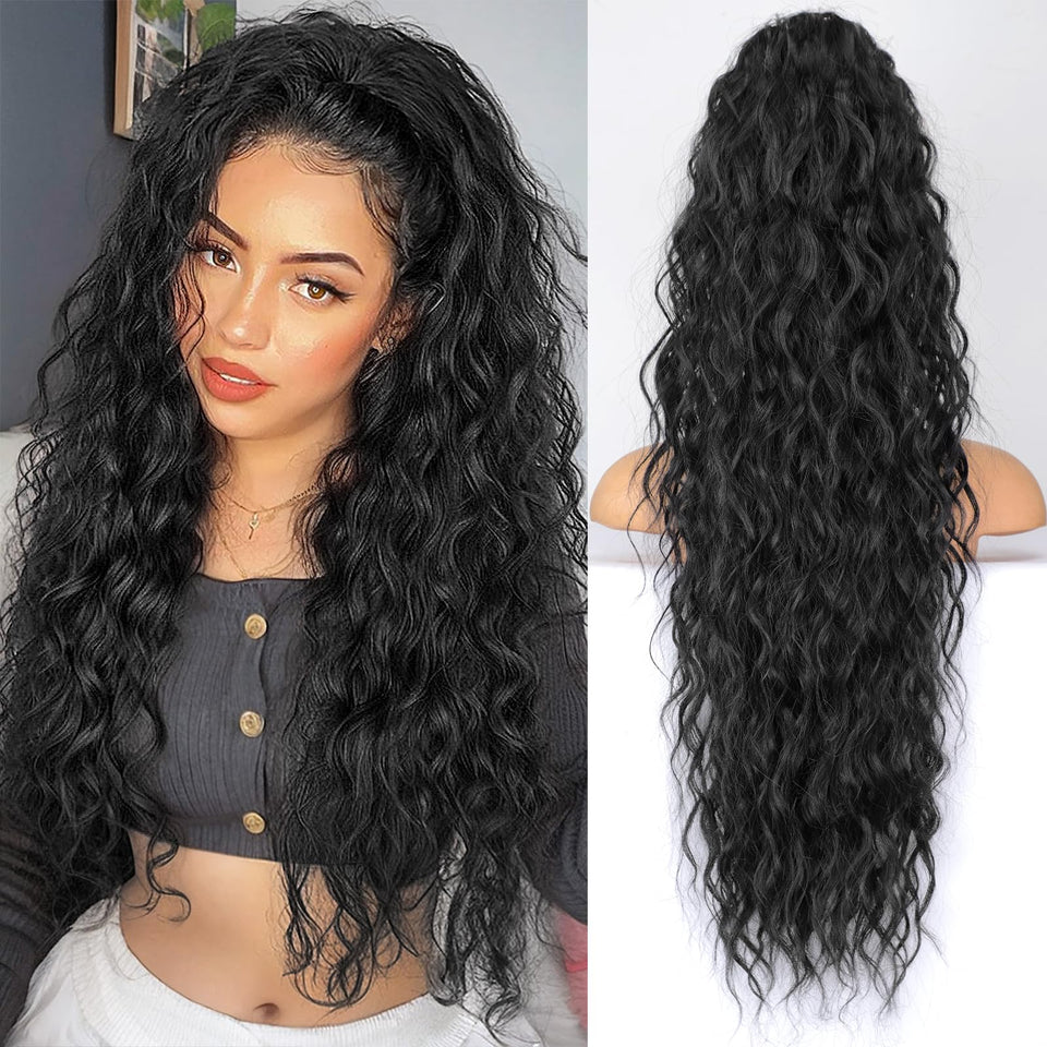 KooKaStyle front view ponytail showing full volume and instant length benefit