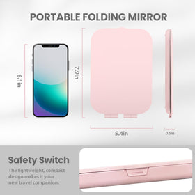 Koolstuffs folded mirror in hand demonstrating slim 0.5 inch thickness for travel