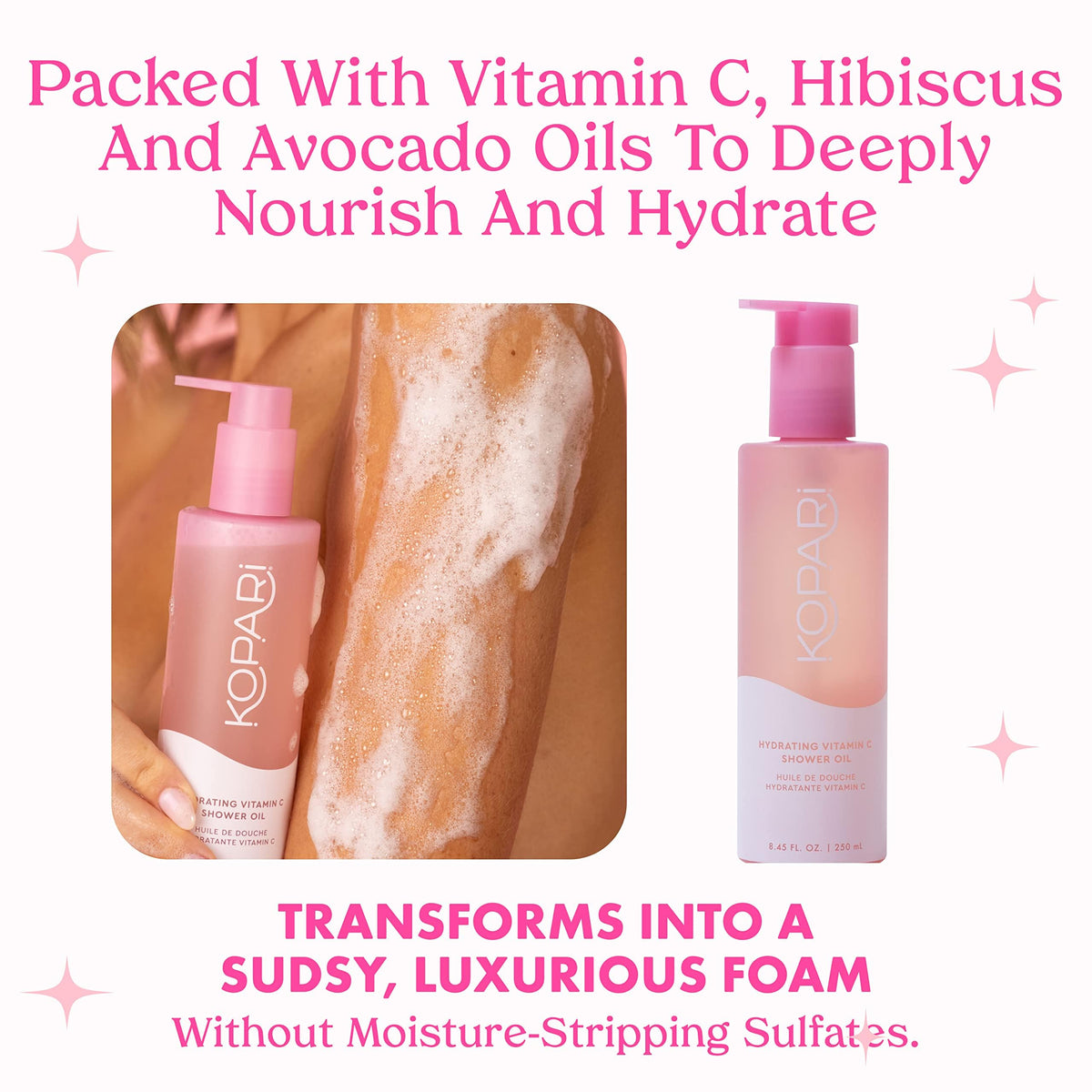 Kopari ingredients label with hibiscus and avocado icons highlighting nourishing botanicals
