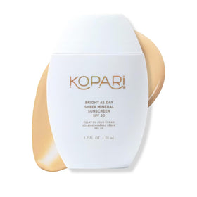 Kopari tube front view showing SPF 50 and sheer finish benefits