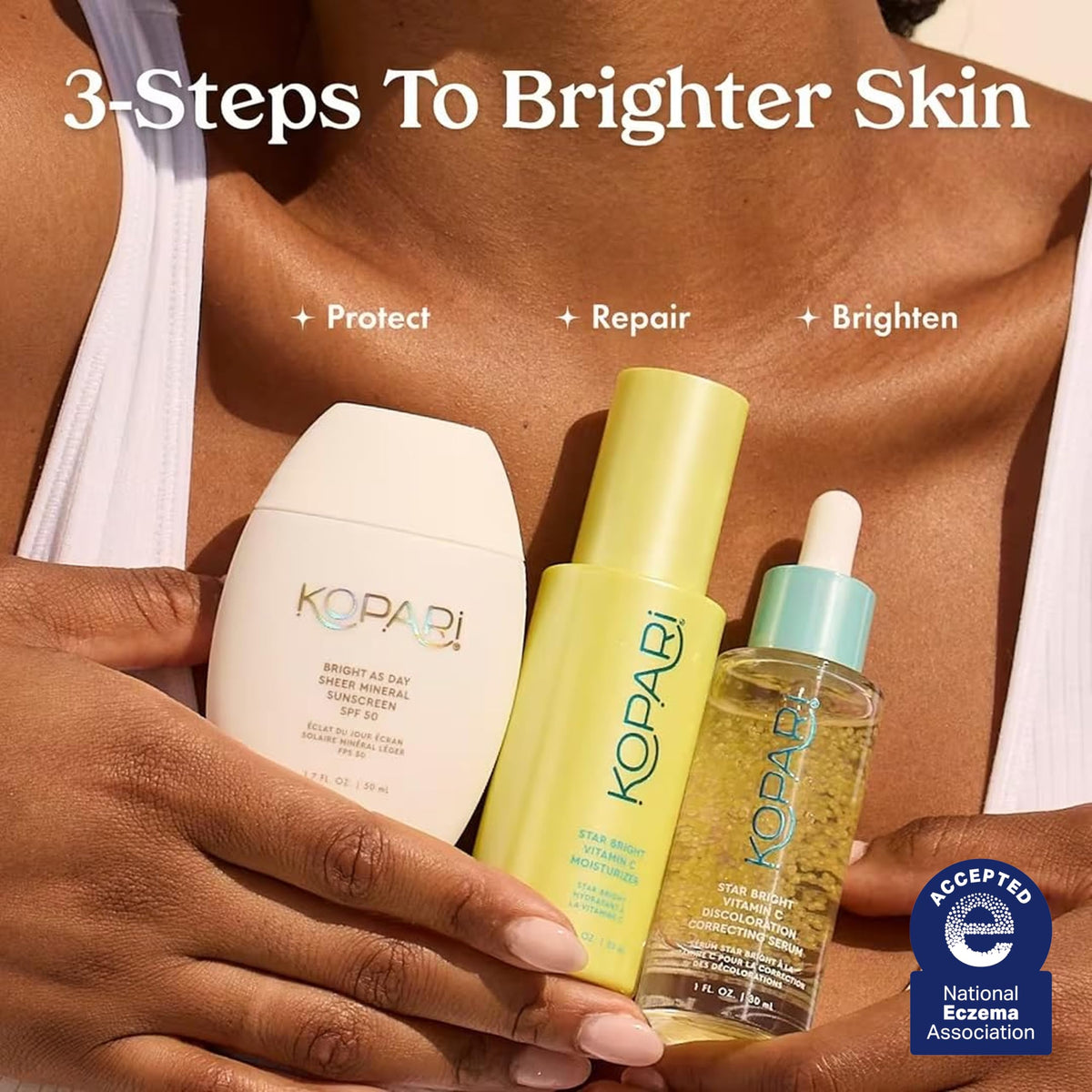 Kopari ingredients flatlay showing skincare actives for brighter skin