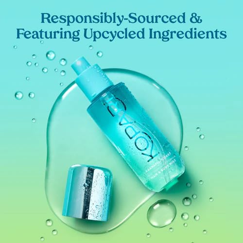 Kopari mist being spritzed on wrist demonstrating easy body application benefit: instant freshness