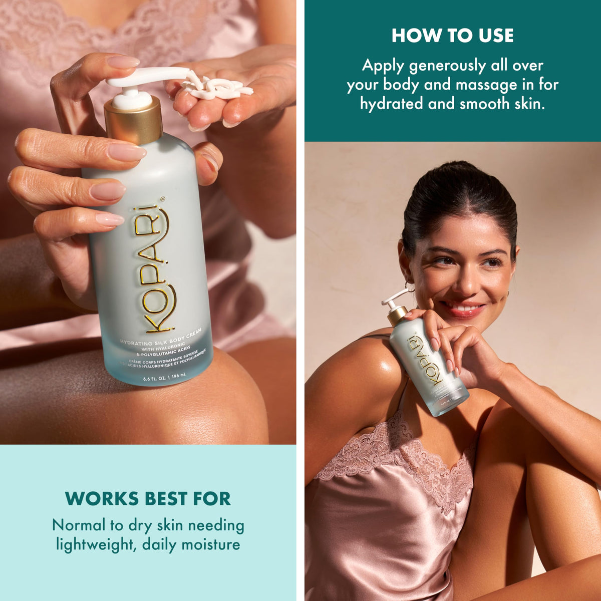Kopari label zoom on hyaluronic and polyglutamic acids highlighting hydration boost