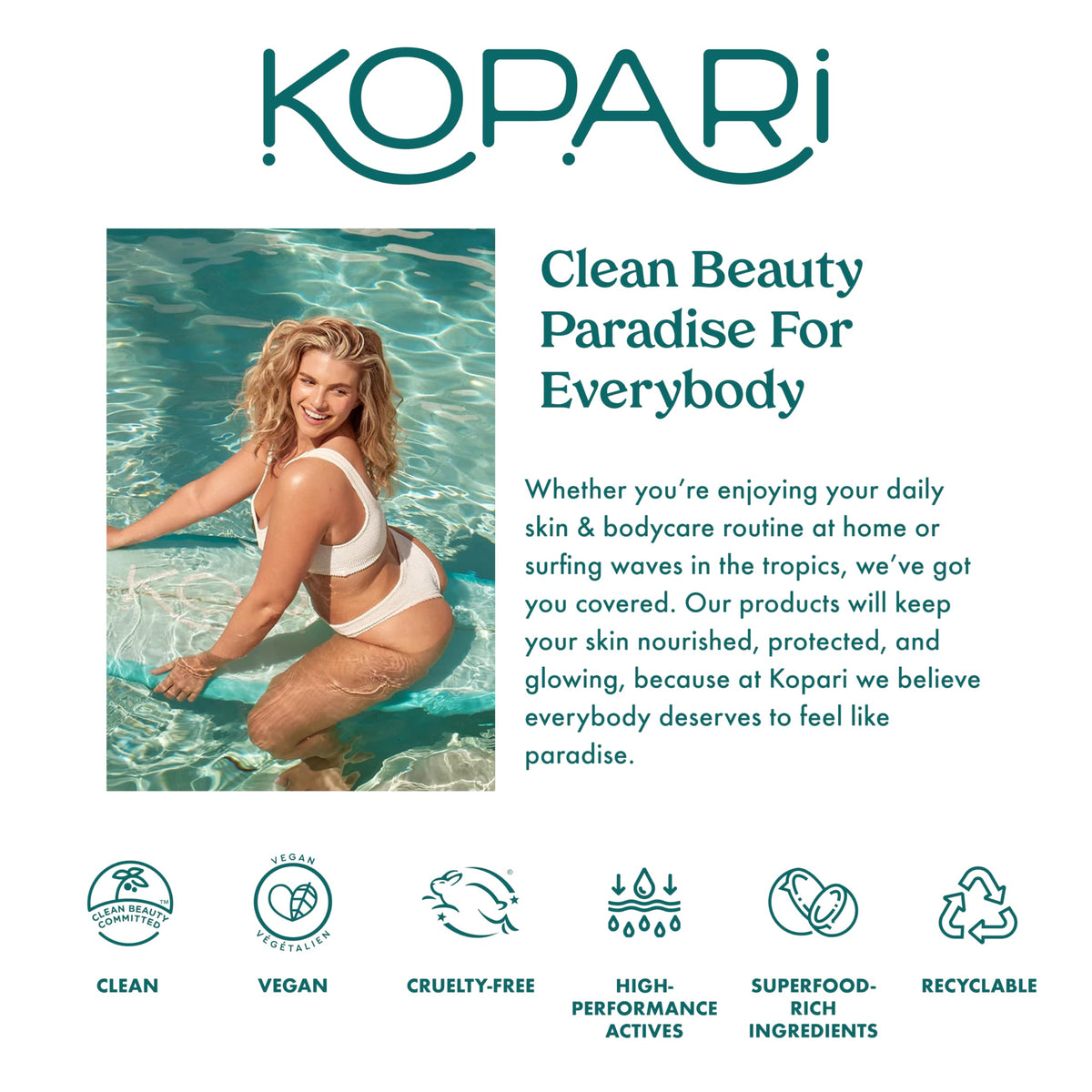 Kopari lifestyle beach glow demonstrating radiant, protected skin