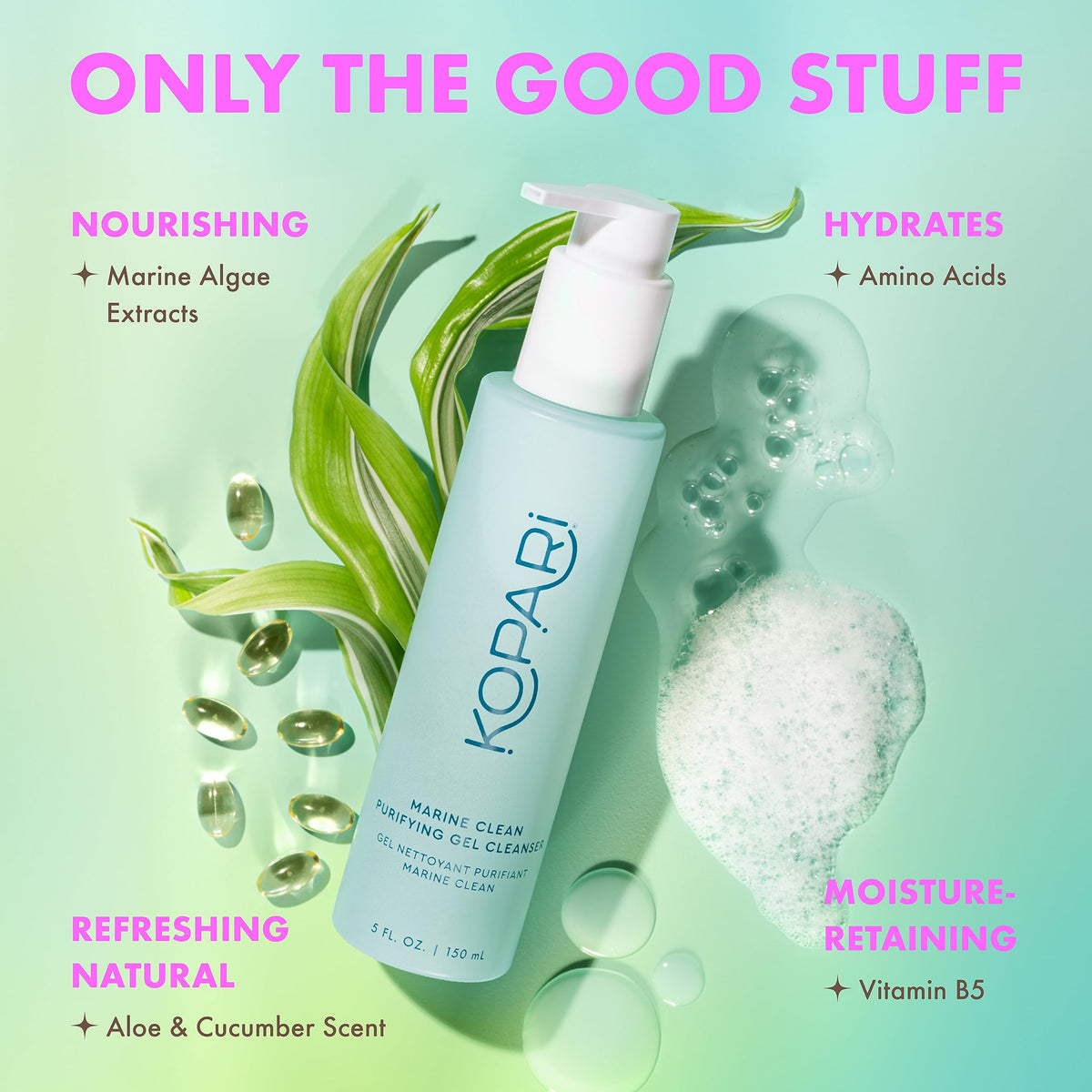 Kopari foaming action in palm illustrating effective makeup and oil removal