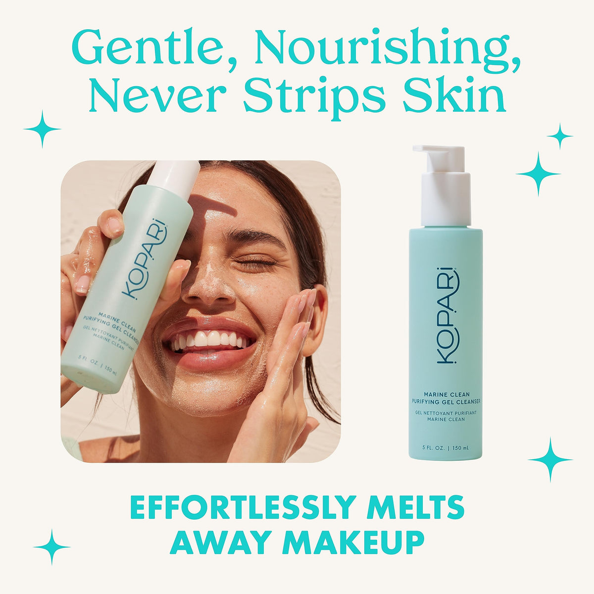 Kopari gel texture on fingertip demonstrating smooth spreadable hydration