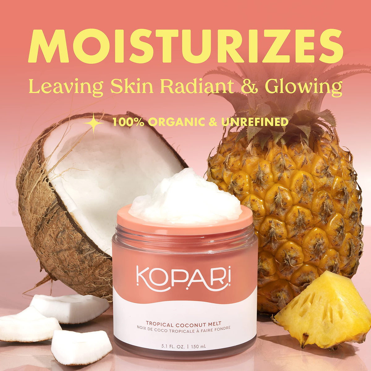 Kopari open melt texture closeup showing smooth unrefined oil benefit