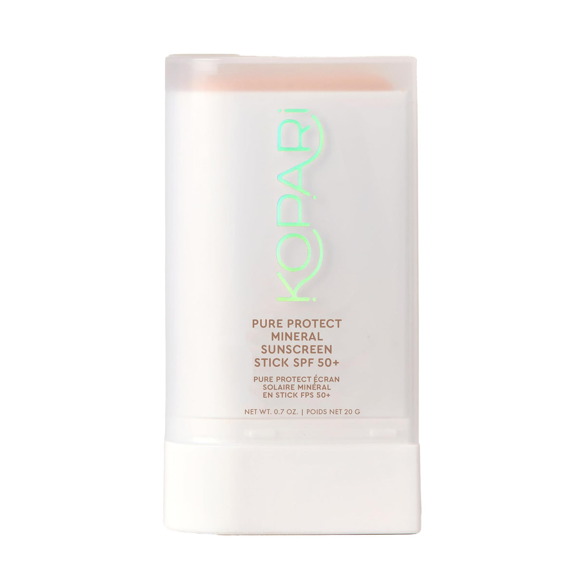 Kopari front view of sunscreen stick showing compact packaging and portability benefit