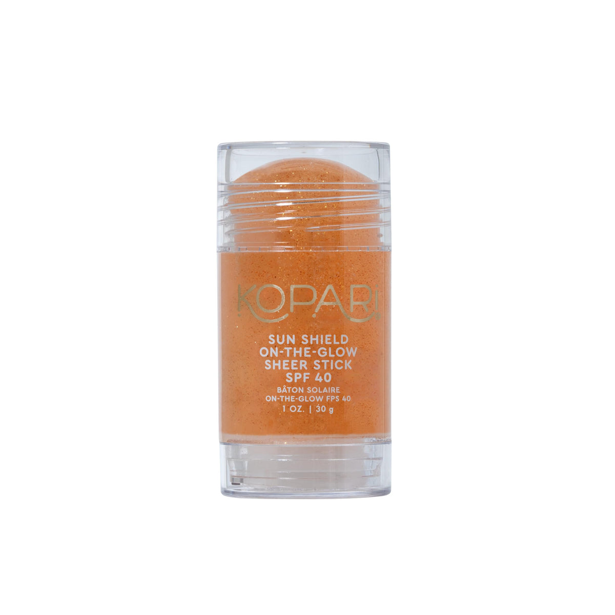Kopari front view of sunscreen stick showing compact travel-friendly design and protection