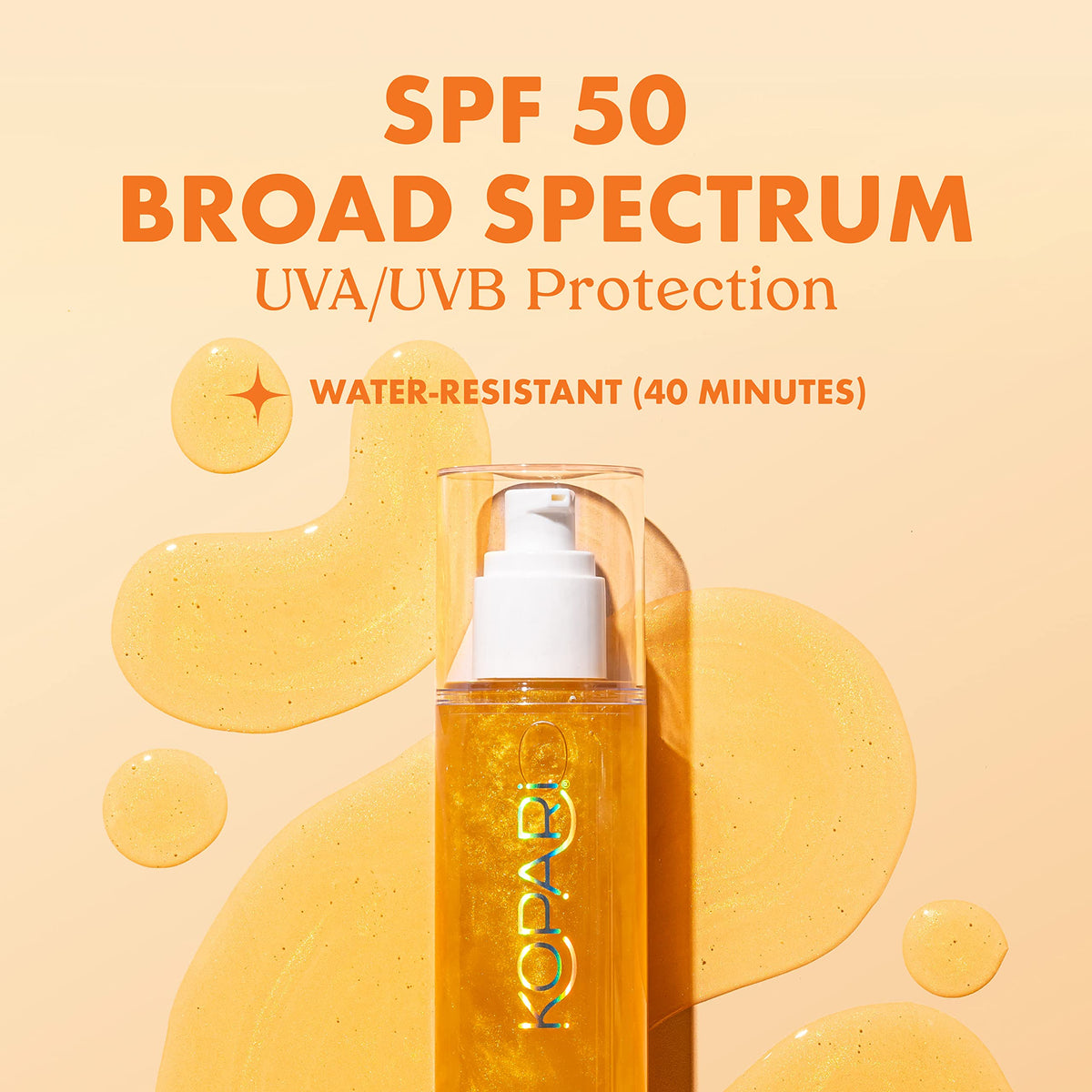 Kopari gel texture close-up highlighting fast absorption and shimmer