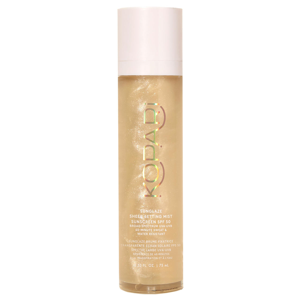 Kopari bottle front packaging showing SPF and finish benefits