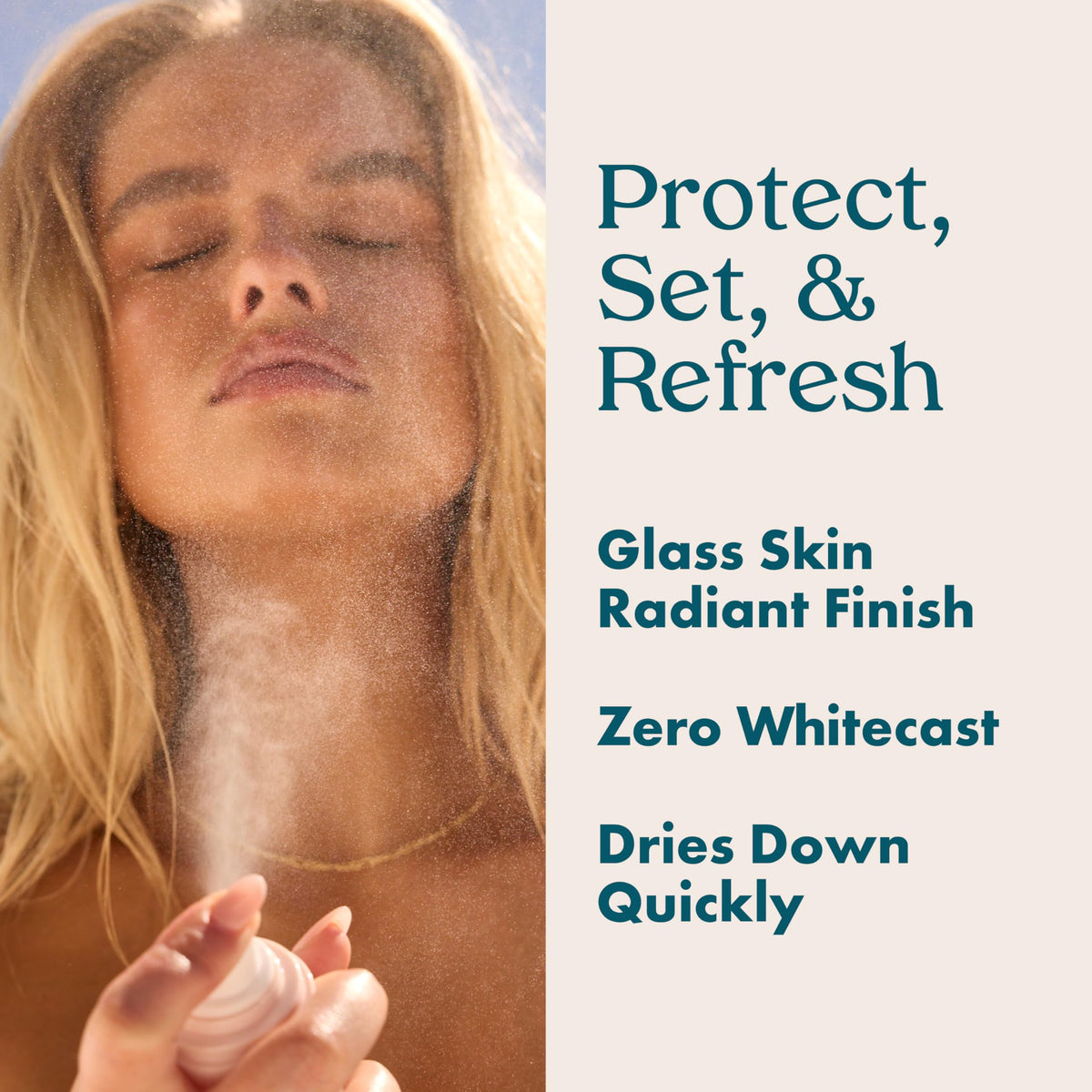 Kopari mist texture with fine particles illustrating weightless finish