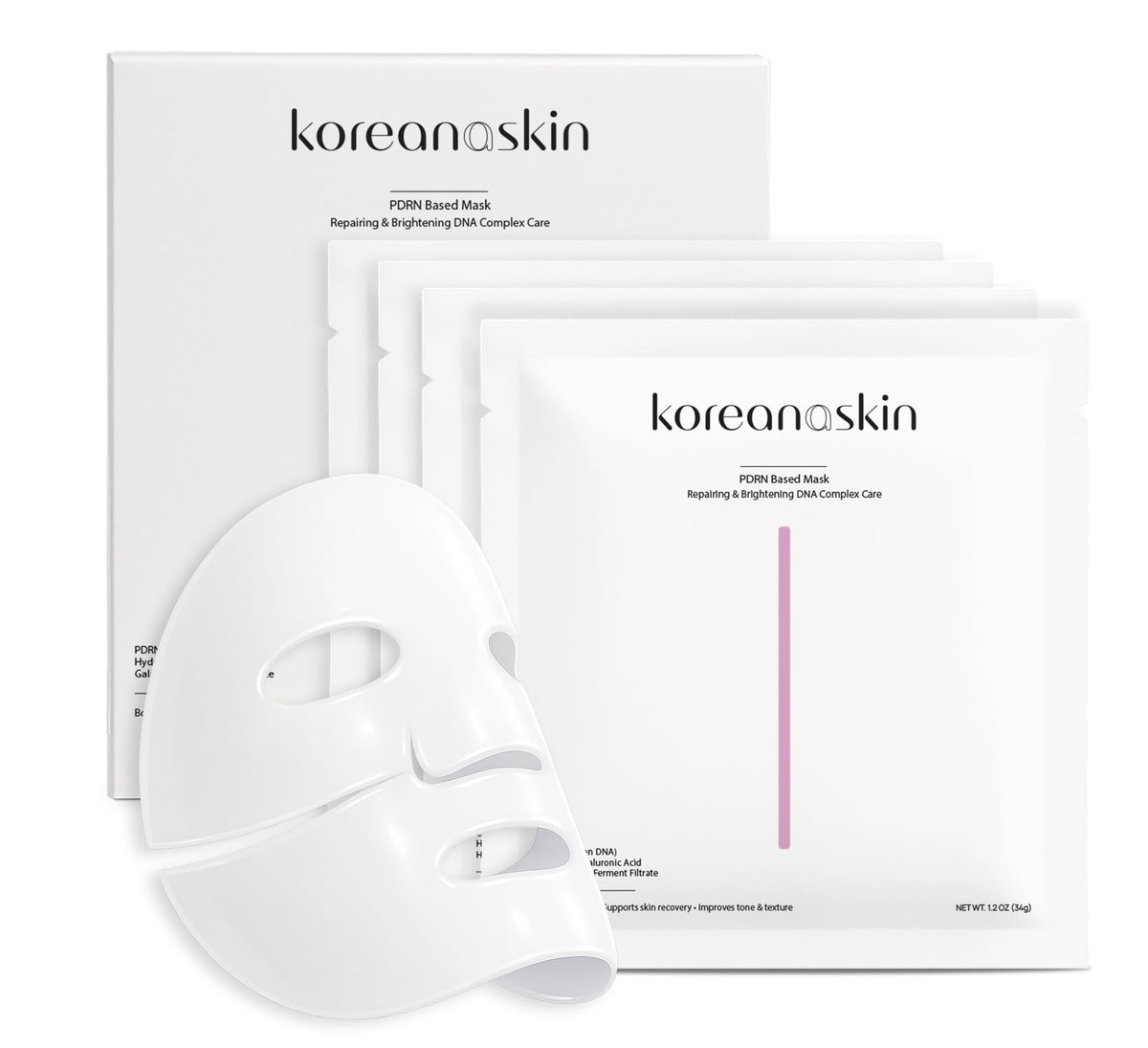 Koreana Skin front packaging showing box of four masks and product benefits