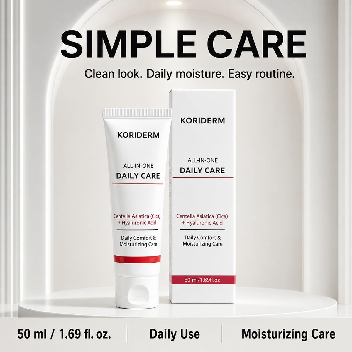 koriderm cloth and jar flatlay illustrating clean routine and simple skincare storage