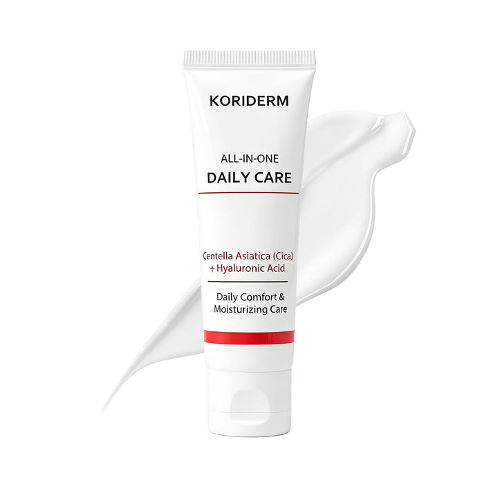 Koriderm front tube view showing clean packaging and product benefit
