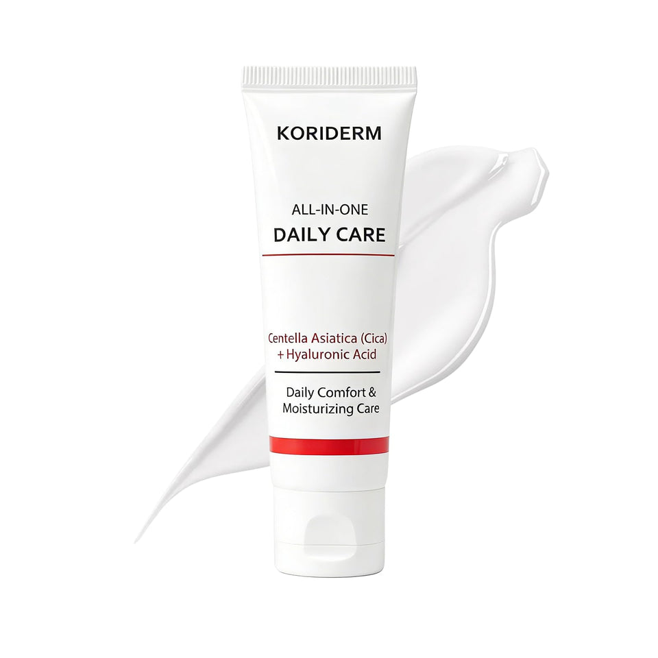 Koriderm front tube view showing clean packaging and product benefit