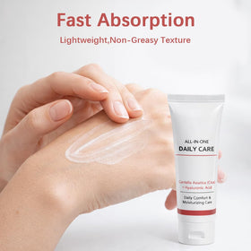 Koriderm cream texture close-up showing smooth consistency benefit: fast absorption
