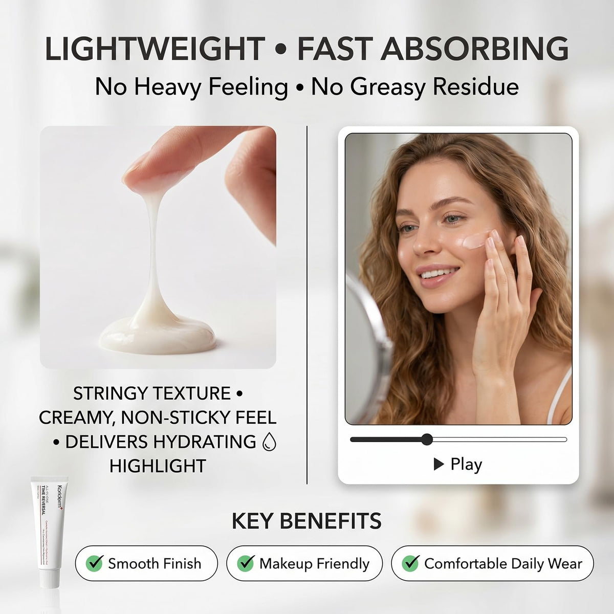 Koriderm cream dispensed on hand demonstrating easy application and hydration