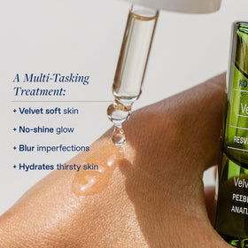 KORRES model applying oil to cheek, demonstrating smooth finish benefit