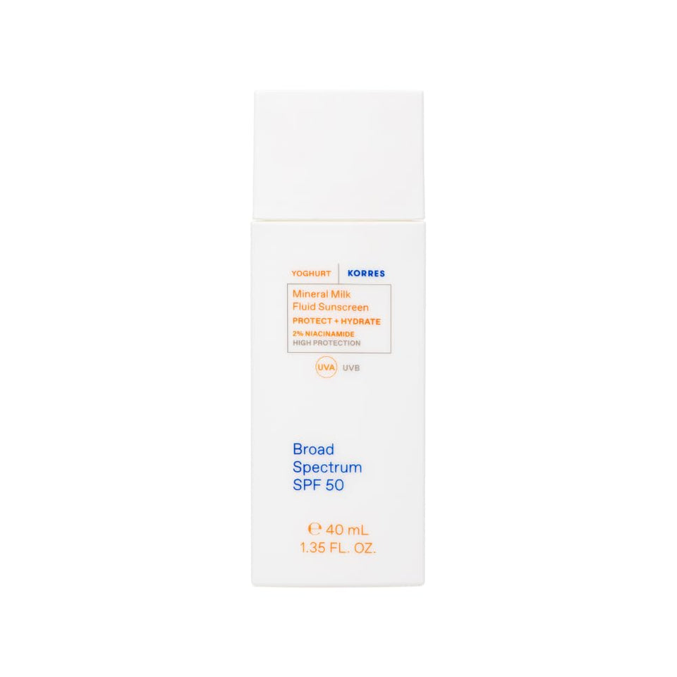 KORRES front packaging showing travel sunscreen and clear branding benefit visible