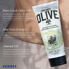 KORRES lotion applied on arm demonstrating moisturized, softer-looking skin