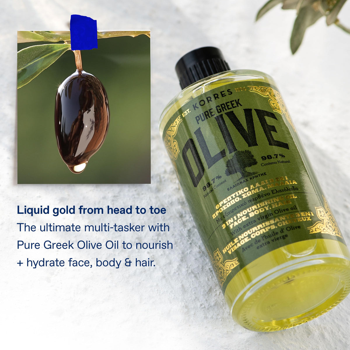 KORRES oil applied to hair ends improving shine and softness