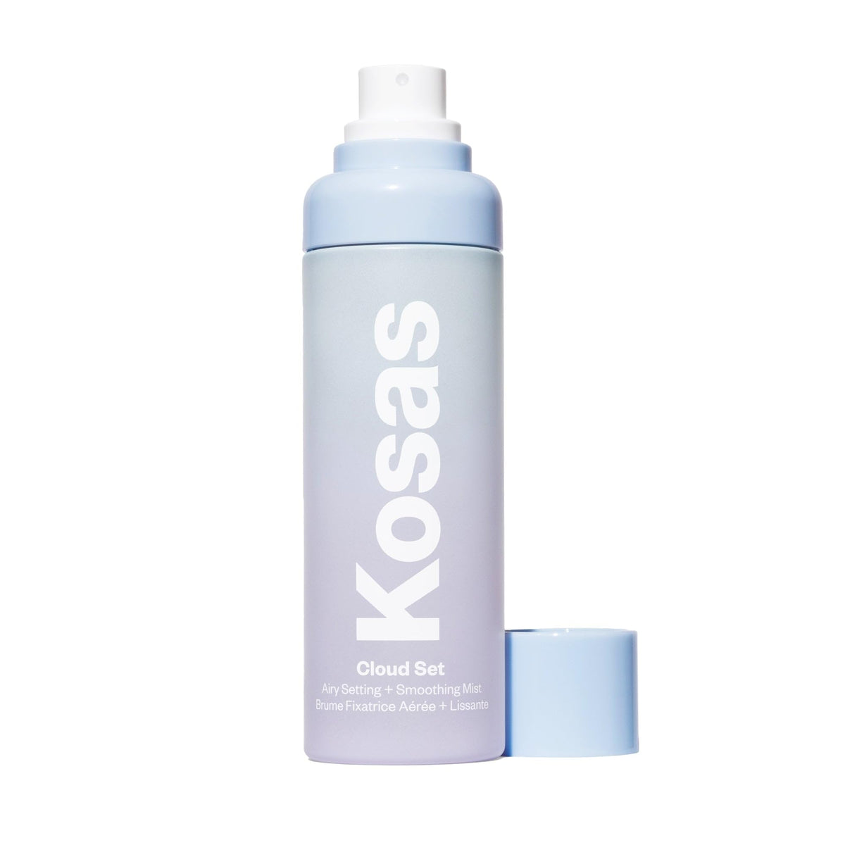 Kosas bottle front view showing minimalist design and spray nozzle benefit quick application
