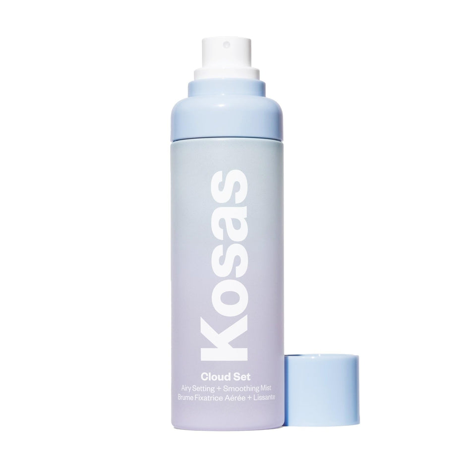 Kosas bottle front view showing minimalist design and spray nozzle benefit quick application