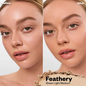 Kosas open pan revealing baked, micro-fine texture for smooth blending benefit