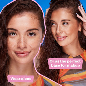 Kosas DreamBeam under foundation illustrating primer compatibility and even makeup base